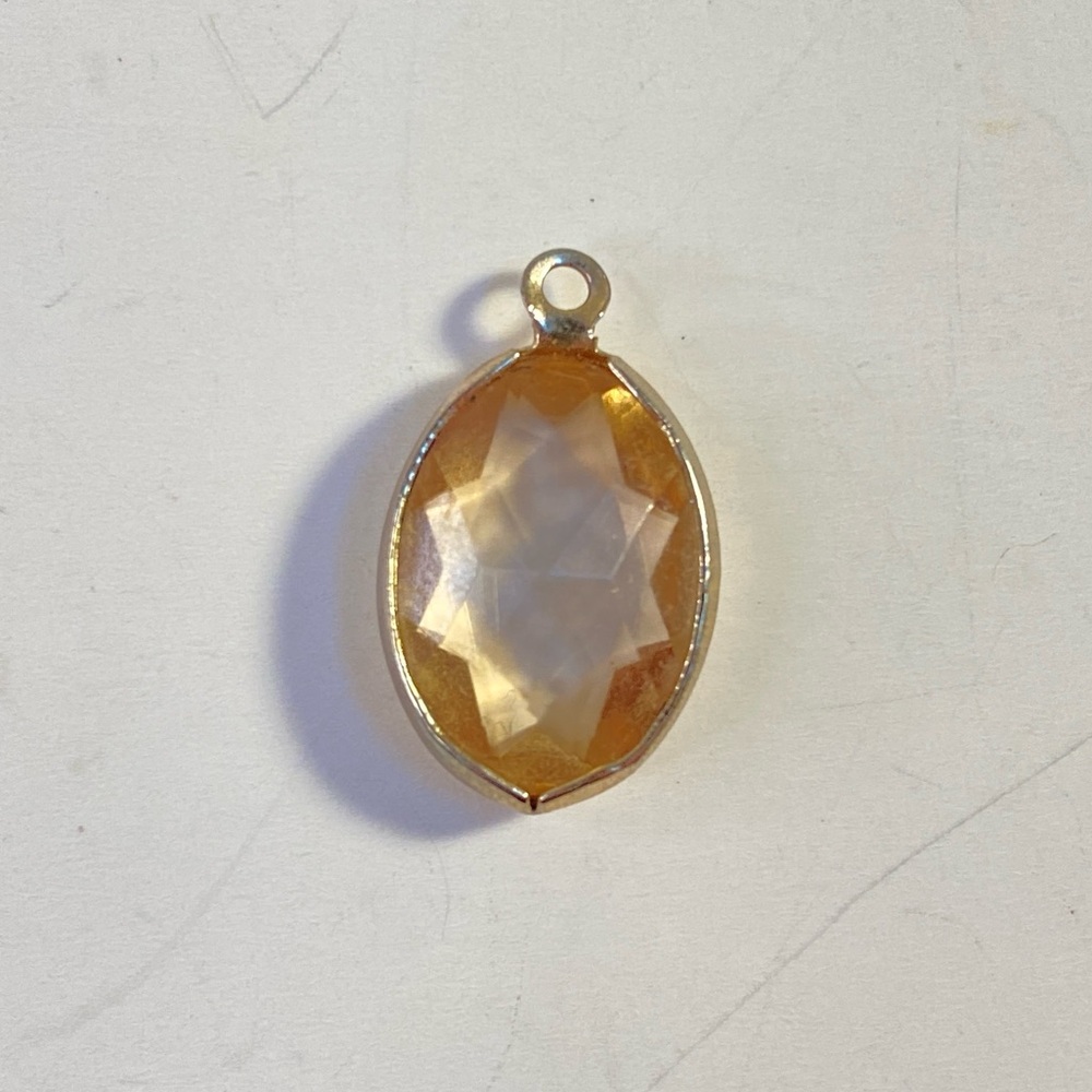 Vintage Glass or Gem Pendant Gold Tone Open Back Charm